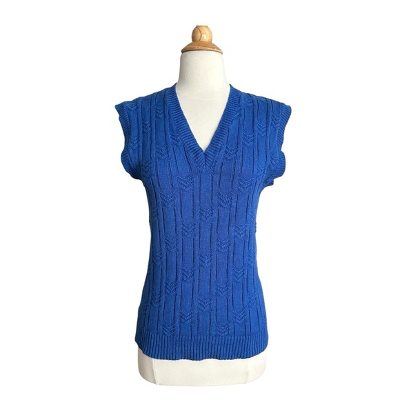 CC COURTENAY Vintage 70s Royal Blue Knit Sweater Vest Sleeveless V-Neck Preppy M - Picture 3 of 12
